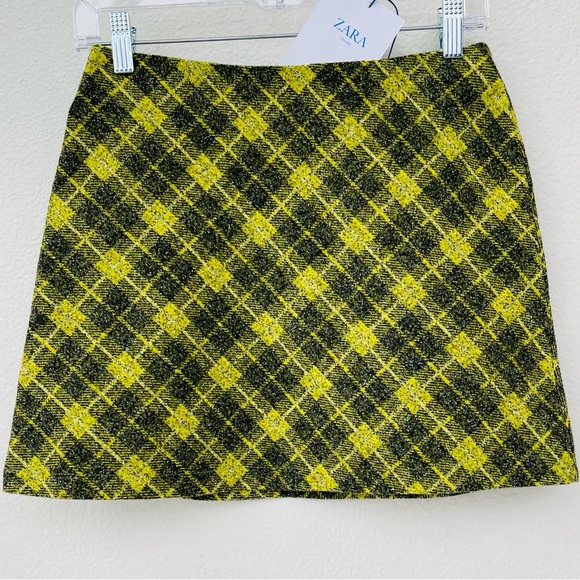 NWT! ZARA plaid mini skirt yellow-green check wool | schoolgirl style Size Small - Picture 5 of 10